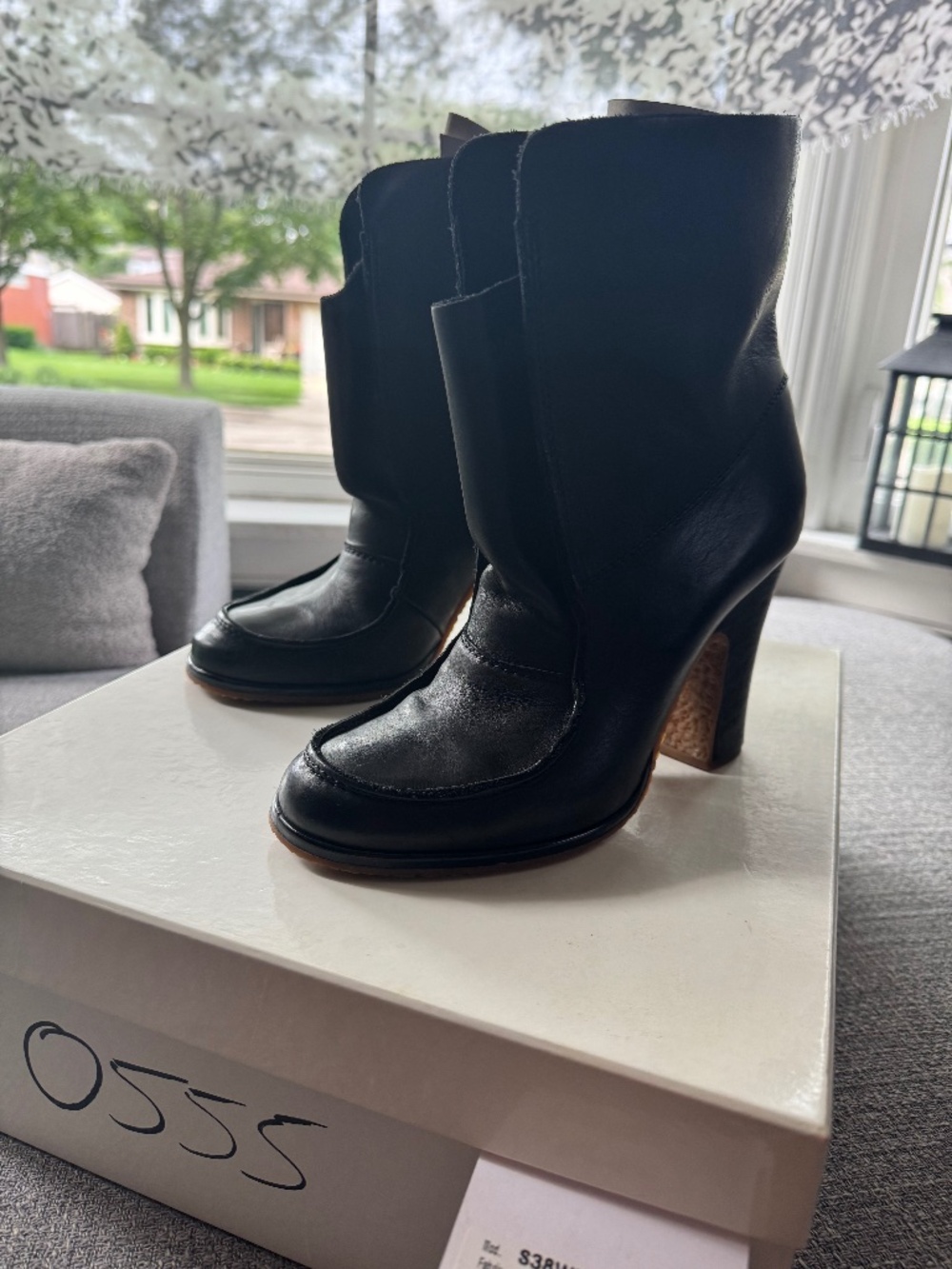 Maison Martin Margiela Line 22 Black Leather Wrapped Heel Ankle Boots Sz 10/40
